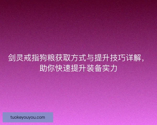 剑灵戒指狗粮获取方式与提升技巧详解，助你快速提升装备实力