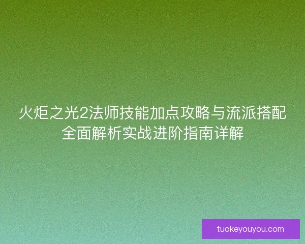 火炬之光2法师技能加点攻略与流派搭配全面解析实战进阶指南详解
