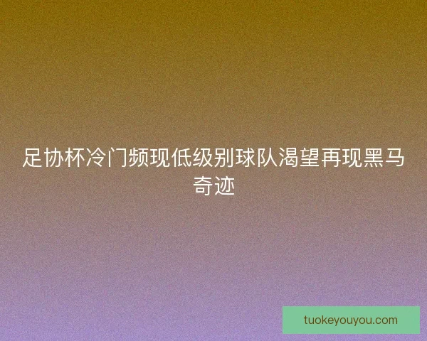 足协杯冷门频现低级别球队渴望再现黑马奇迹
